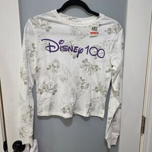 Disney NWT 100th Anniversary Cropped Long Sleeve Tee XS Juniors Mickey Mouse